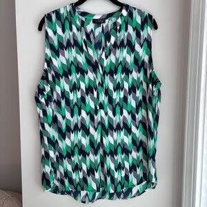 The Limited Green and Blue Sleeveless Blouse with Mandarin Collar